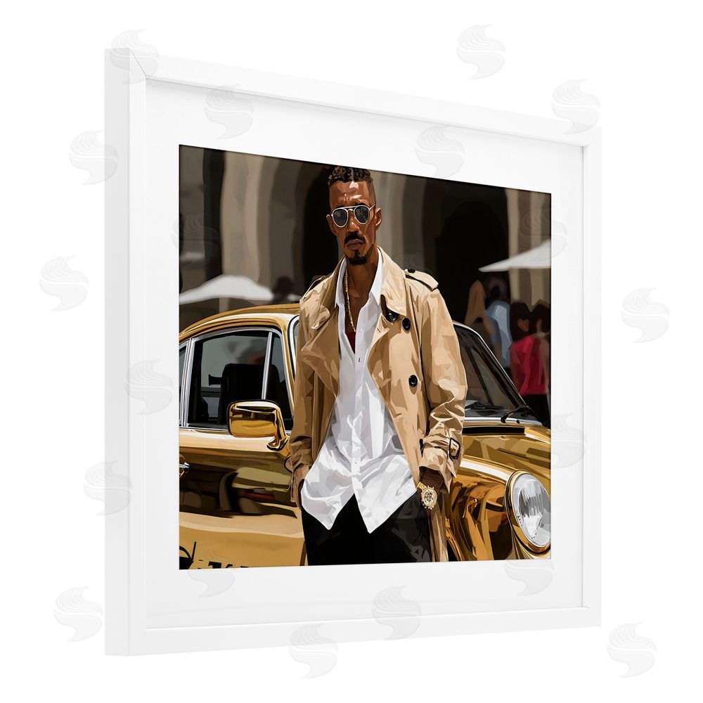 Franklyn Gregory Classy Gilded Sportscar & Driver White Framed Print Under Glass Wall Art
