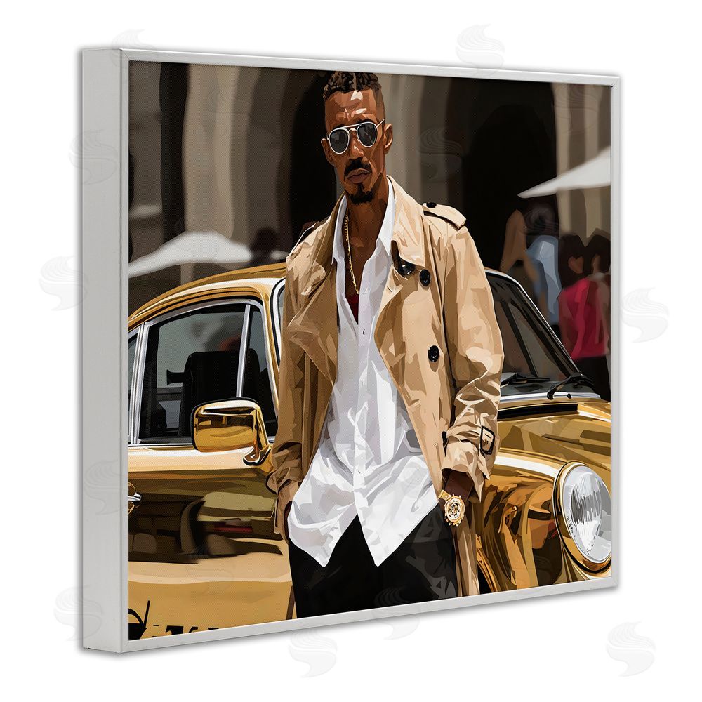 Franklyn Gregory Classy Gilded Sportscar & Driver White Framed Giclee Wall Art Print