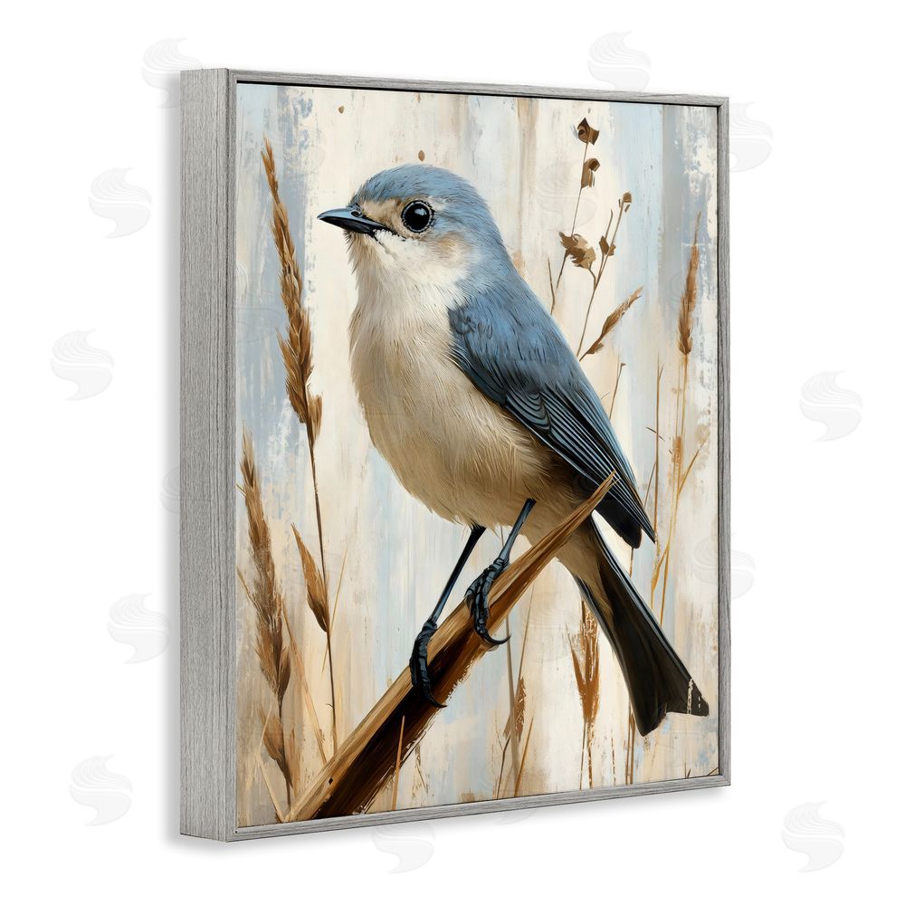 Creative Studio Bluebird on Tall Glass Perch Gray Framed Giclee Wall Art Print