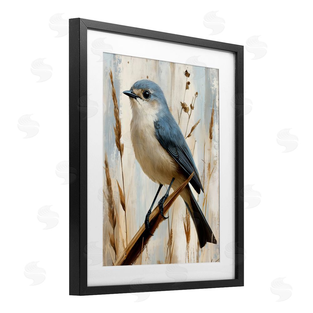 Creative Studio Bluebird on Tall Glass Perch Black Framed Print Under Glass with Matting Wall Art