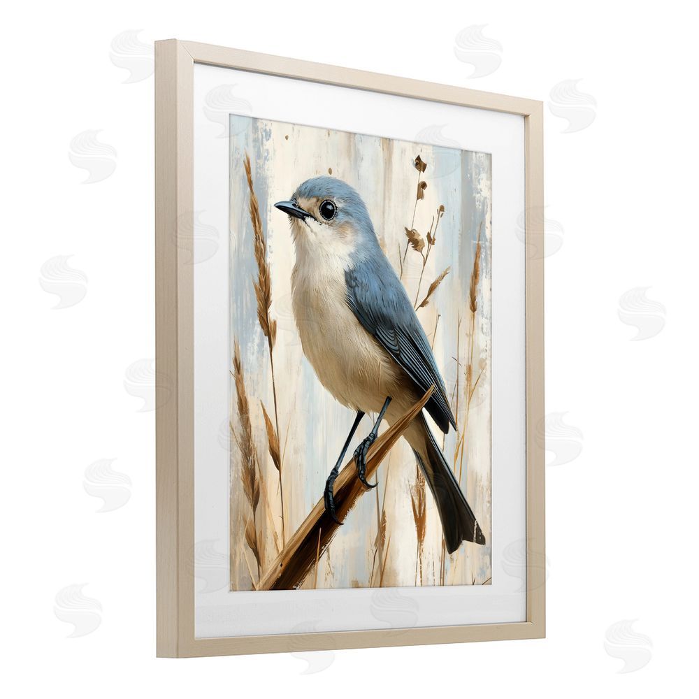 Creative Studio Bluebird on Tall Glass Perch Brown Framed Print Under Glass with Matting Wall Art