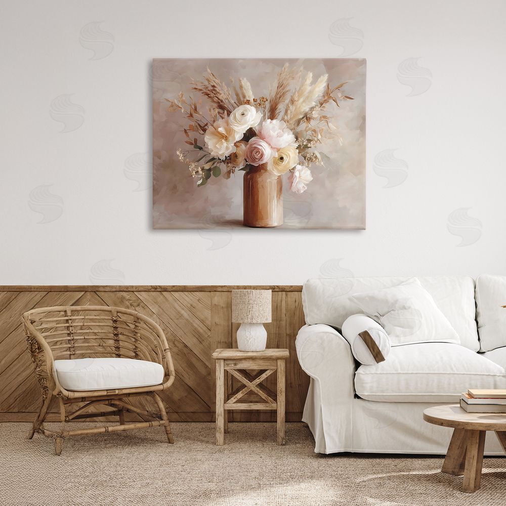 Franklyn Gregory Elegant Wheat Bouquet in Vase Stretched Canvas Wall Art in Room