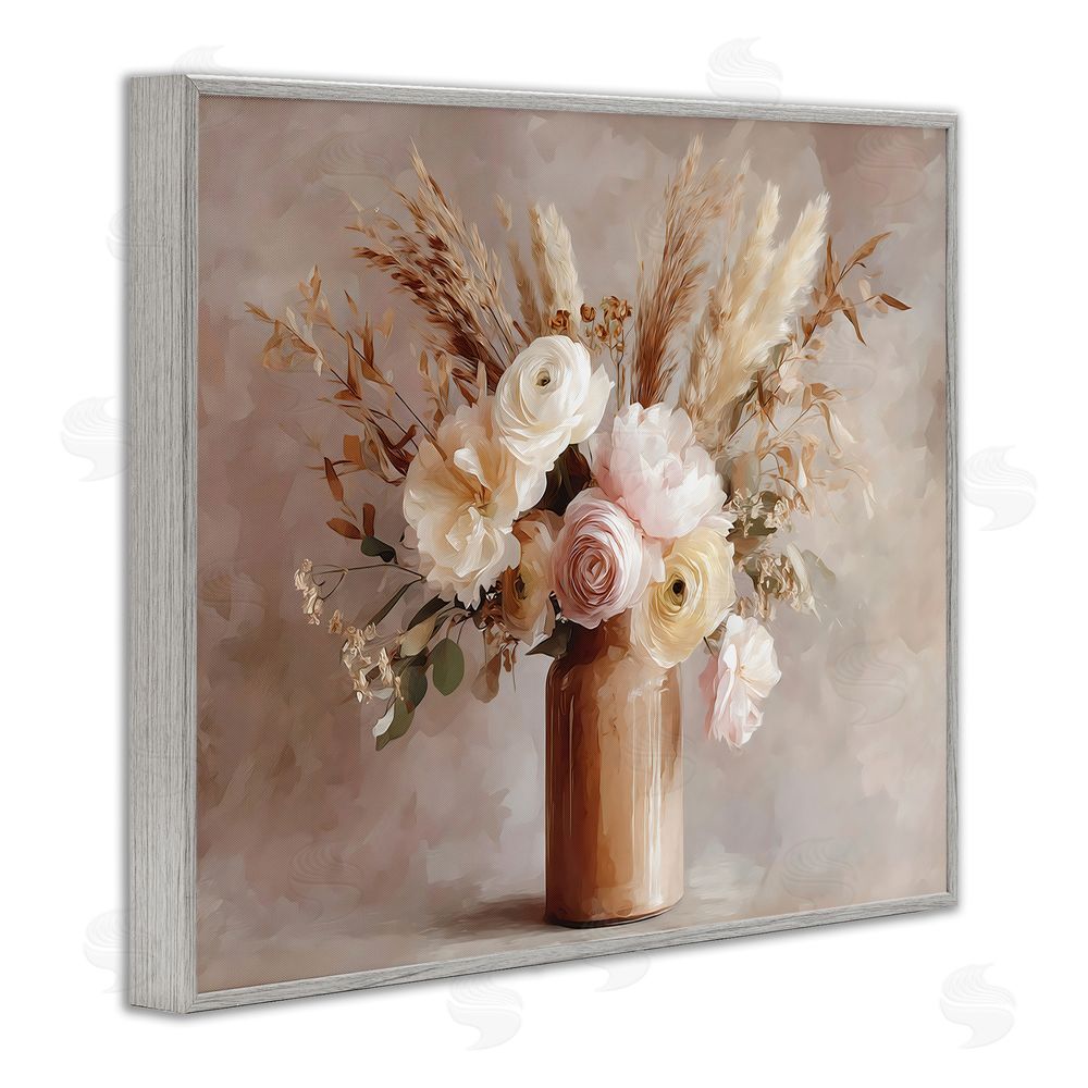 Franklyn Gregory Elegant Wheat Bouquet in Vase Gray Framed Giclee Wall Art