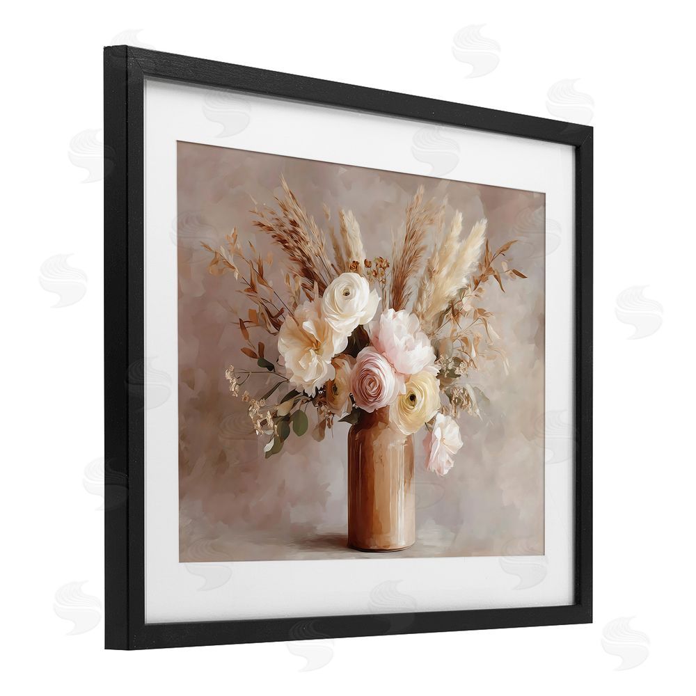 Franklyn Gregory Elegant Wheat Bouquet in Vase Black Framed Print Under Glass Wall Art