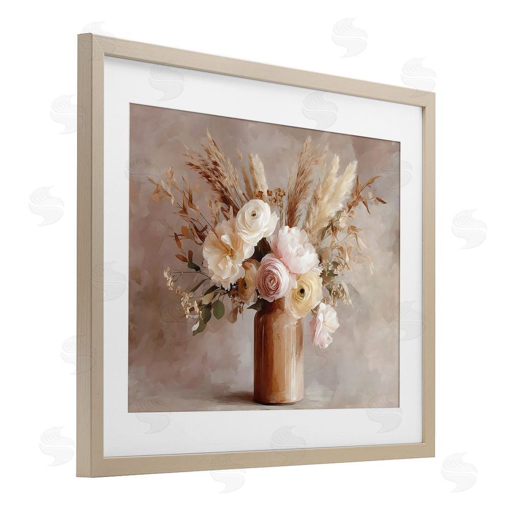 Franklyn Gregory Elegant Wheat Bouquet in Vase Brown Framed Print Under Glass Wall Art