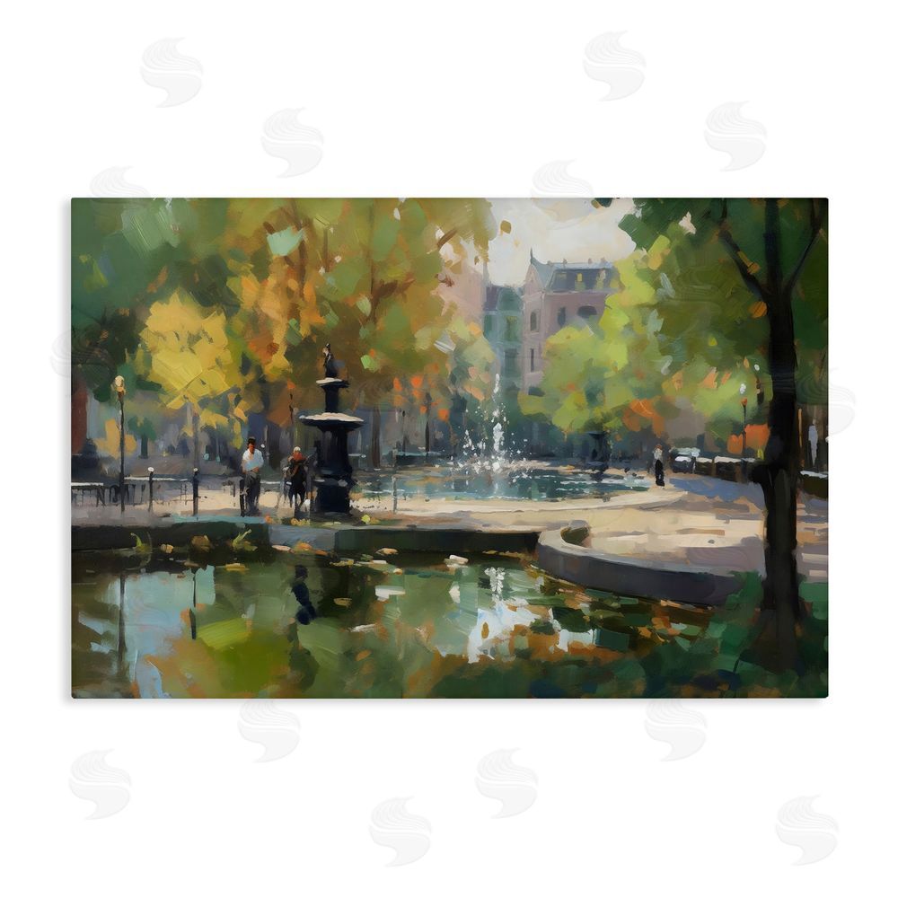 Creative Studio Autumn Reflections at Park Fountain Stretched Canvas Wall Art Print