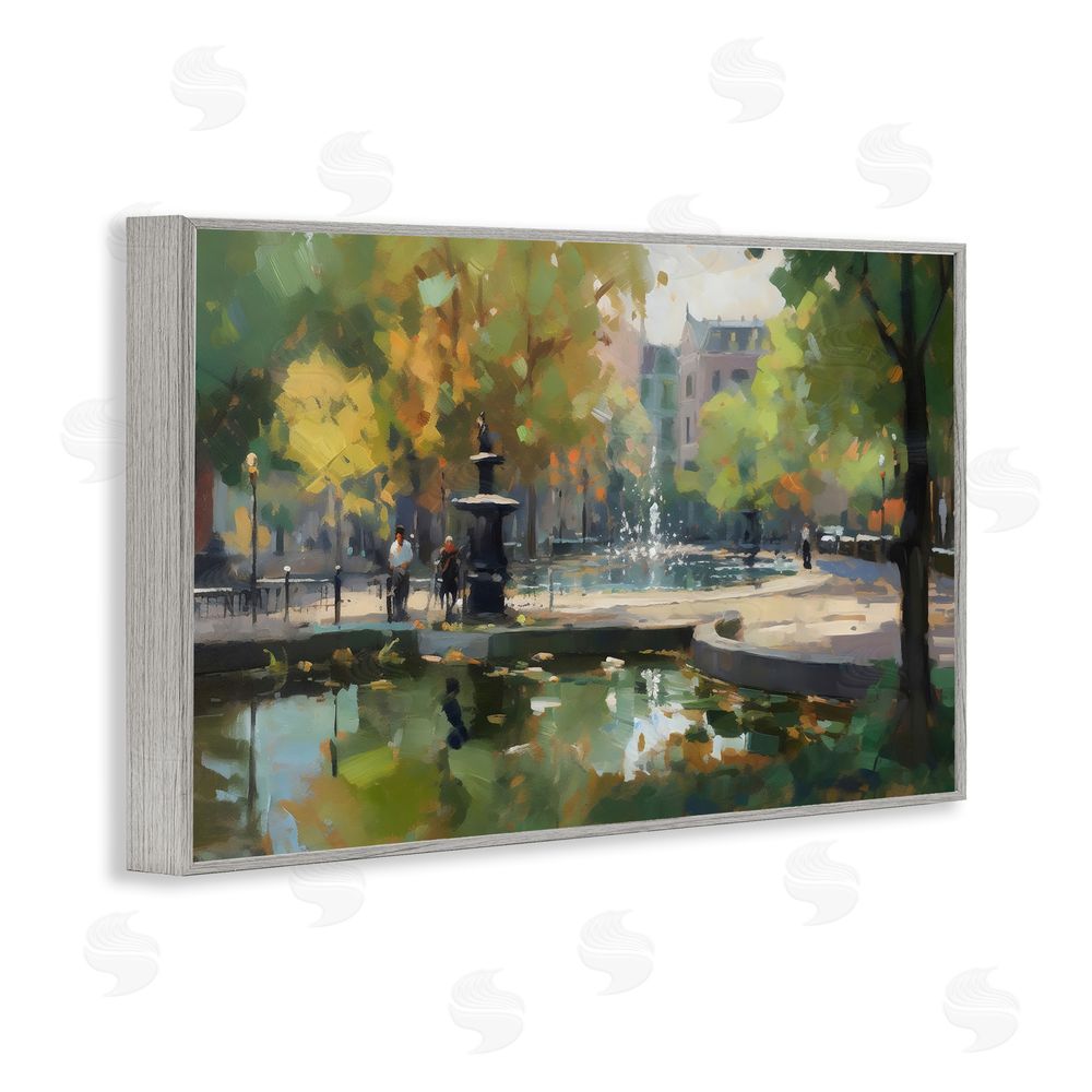 Creative Studio Autumn Reflections at Park Fountain Gray Framed Giclee Wall Art Print