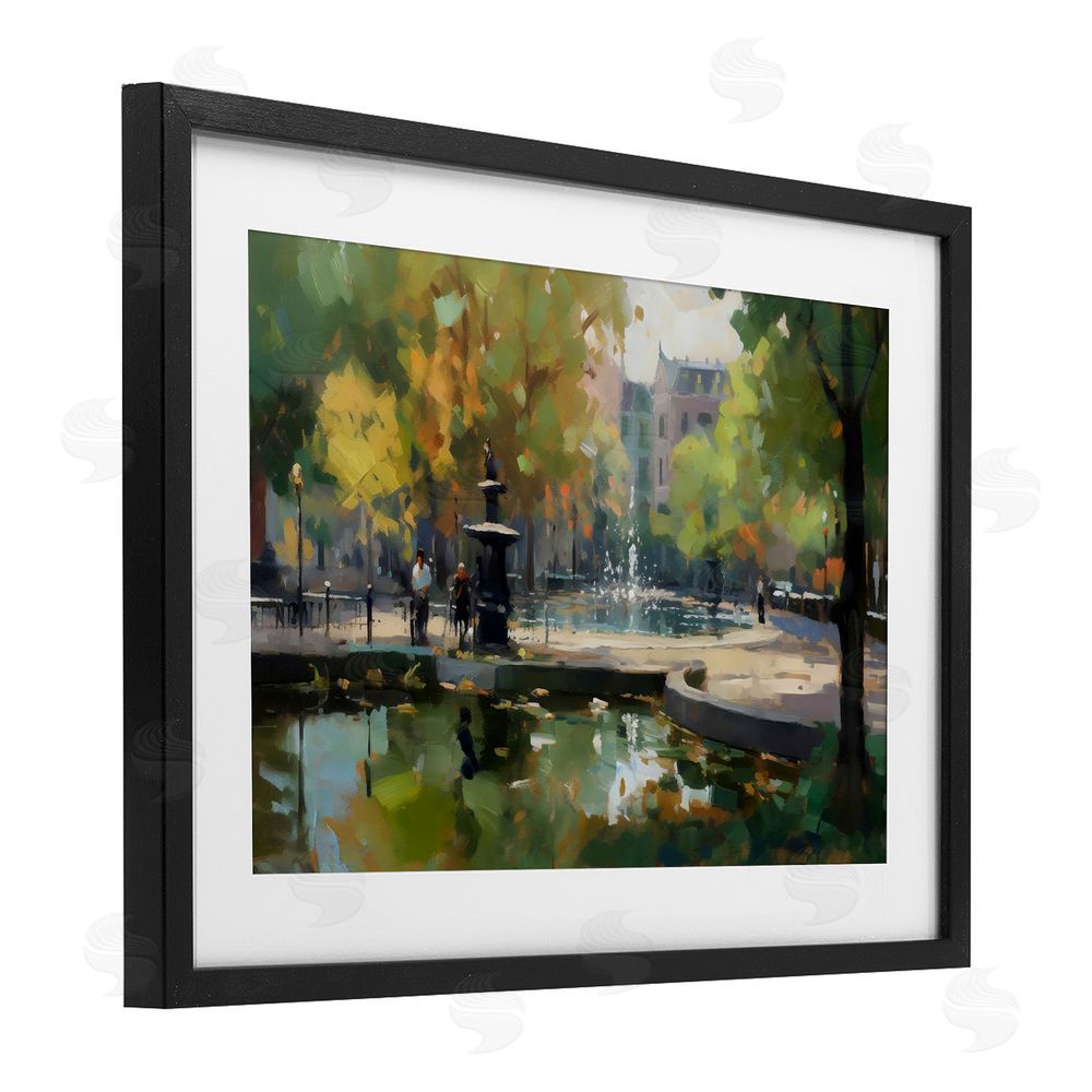 Creative Studio Autumn Reflections at Park Fountain Black Framed Print Under Glass with Matting Wall Art