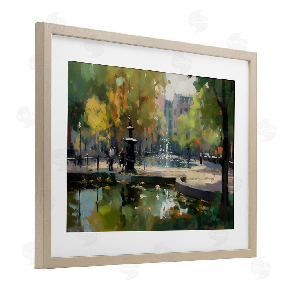 Creative Studio Autumn Reflections at Park Fountain Brown Framed Print Under Glass with Matting Wall Art