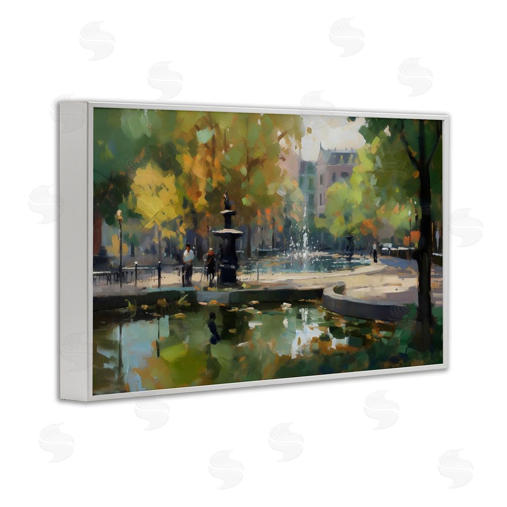 Creative Studio Autumn Reflections at Park Fountain White Framed Giclee Wall Art Print