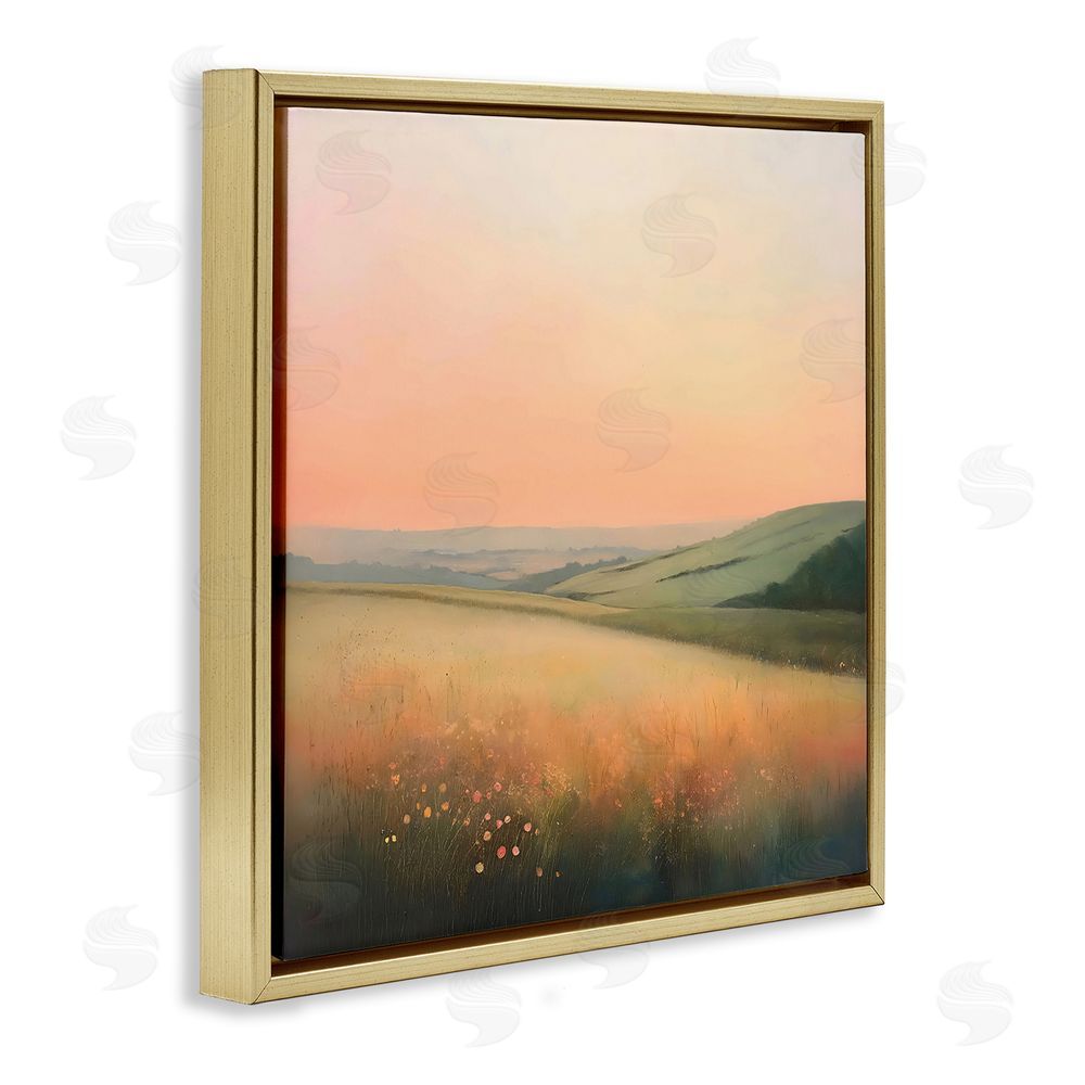 Creative Studio Sun Coming Up Over Meadow Gold Floating Framed Canvas Wall Art Print