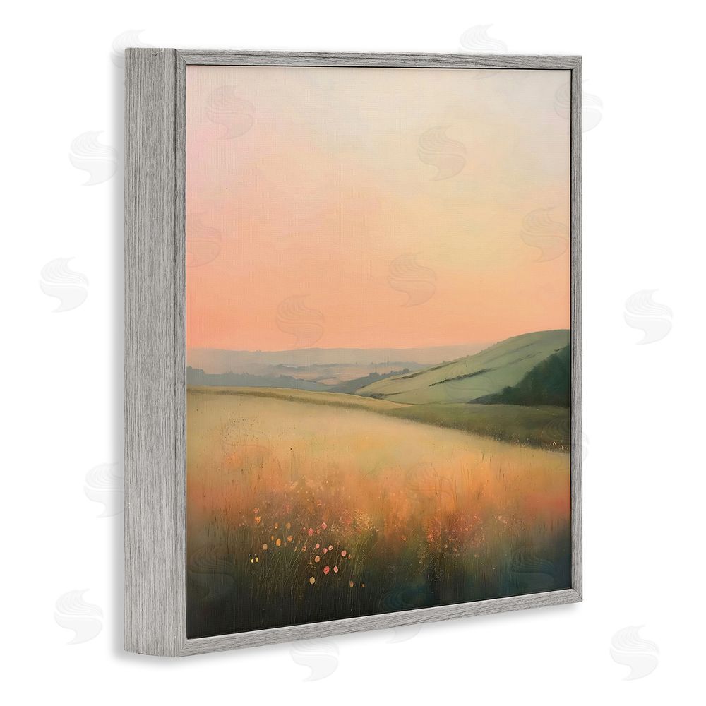 Creative Studio Sun Coming Up Over Meadow Gray Framed Giclee Wall Art Print