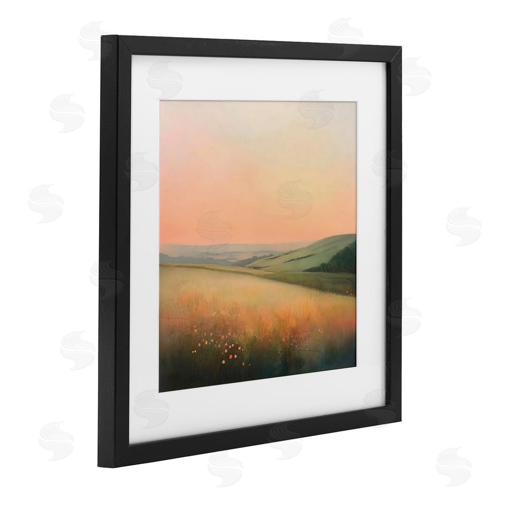 Creative Studio Sun Coming Up Over Meadow Black Framed Print Under Glass with White Mat Wall Art
