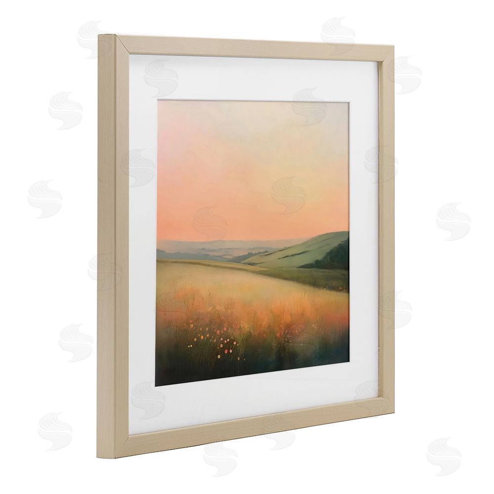 Creative Studio Sun Coming Up Over Meadow Brown Framed Print Under Glass with White Mat Wall Art