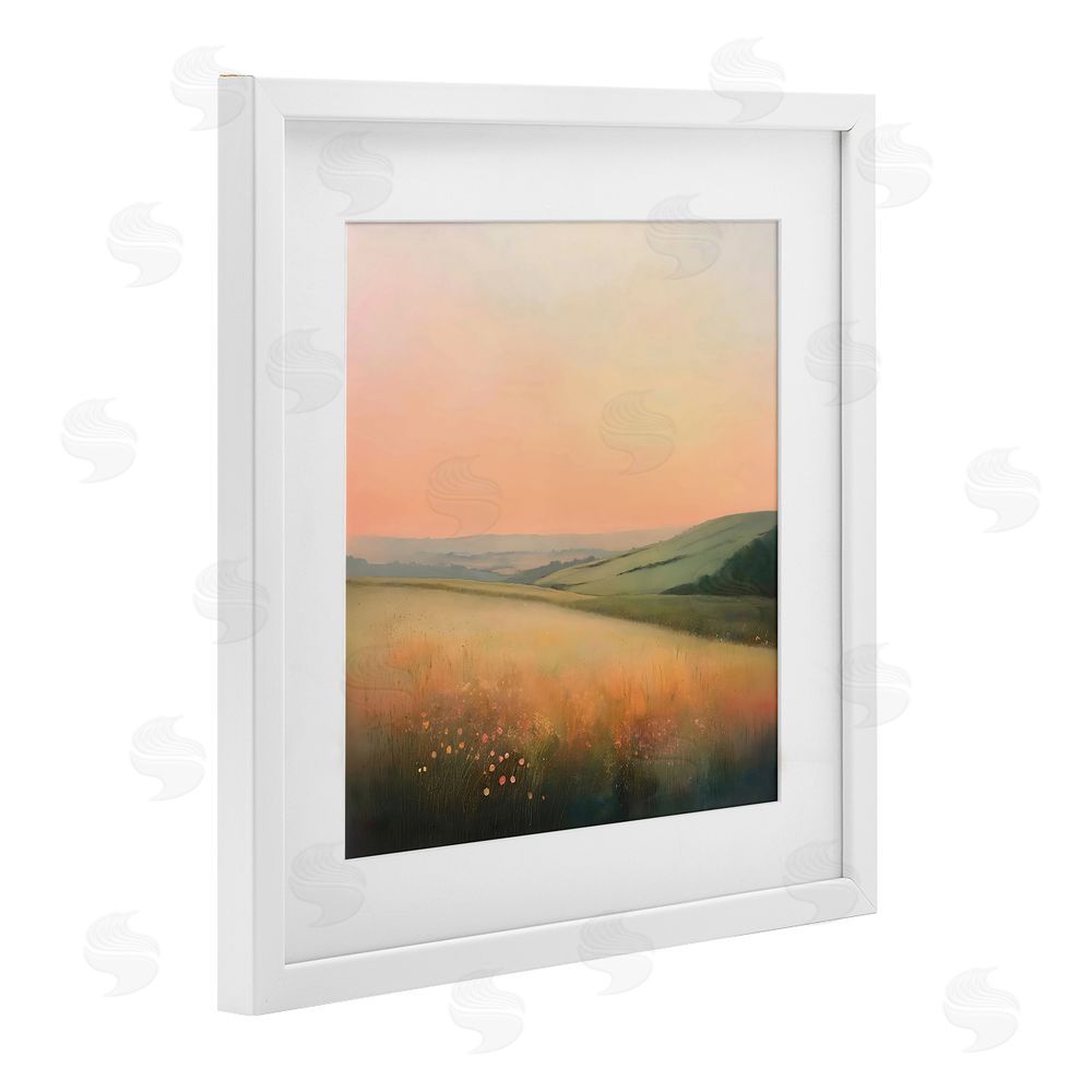 Creative Studio Sun Coming Up Over Meadow White Framed Print Under Glass with White Mat Wall Art