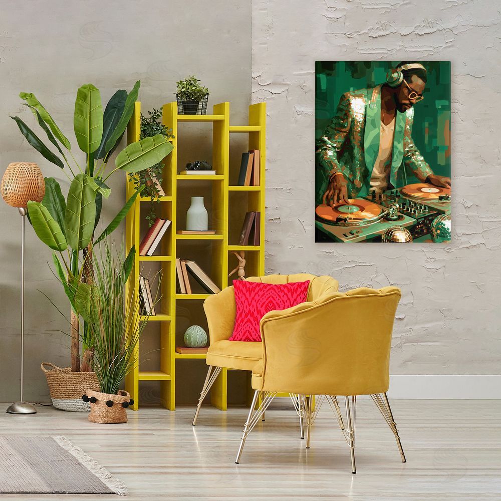 Franklyn Gregory Green Disco DJ Music Stretched Canvas Wall Art in Room