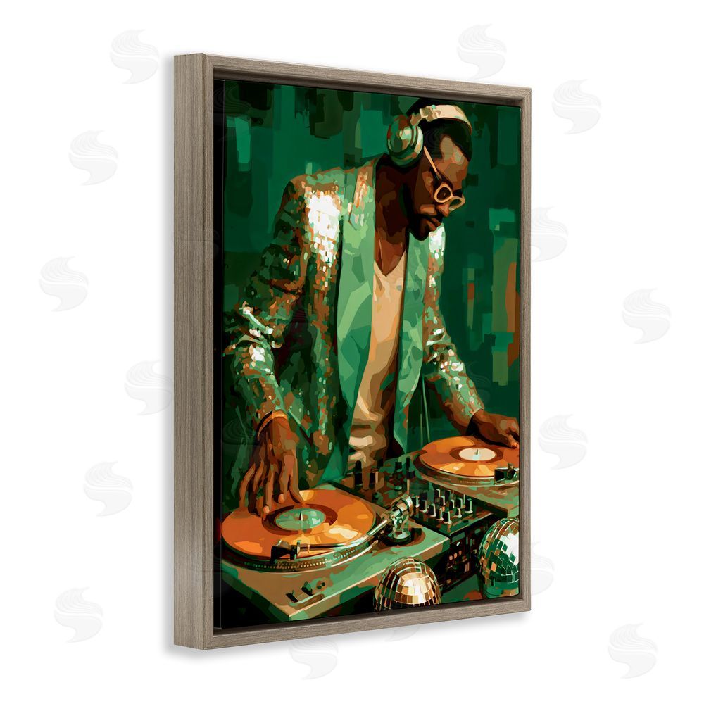 Franklyn Gregory Green Disco DJ Music Brown Floating Framed Canvas Wall Art