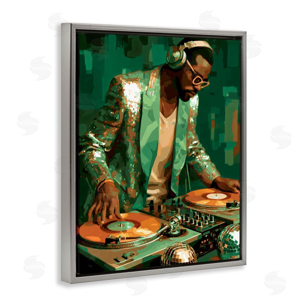 Franklyn Gregory Green Disco DJ Music Gray Floating Framed Canvas Wall Art