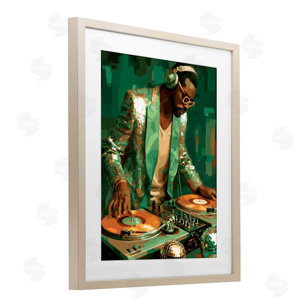 Franklyn Gregory Green Disco DJ Music Brown Framed Print Under Glass Wall Art