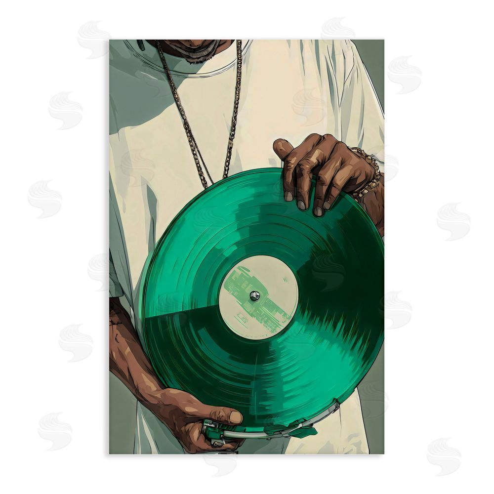 Franklyn Gregory Green Vinyl Record Portrait Stretched Canvas Wall Art