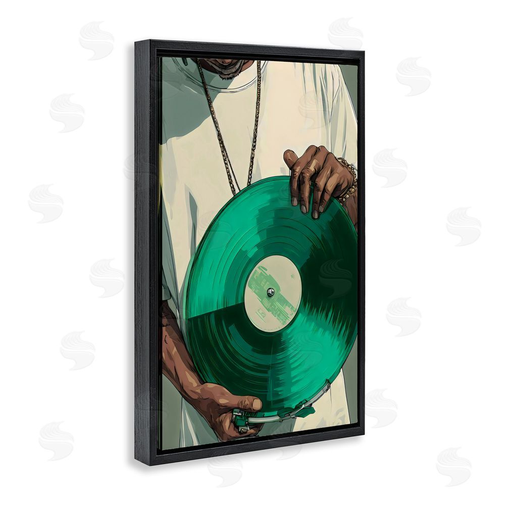 Franklyn Gregory Green Vinyl Record Portrait Black Floating Framed Canvas Wall Art