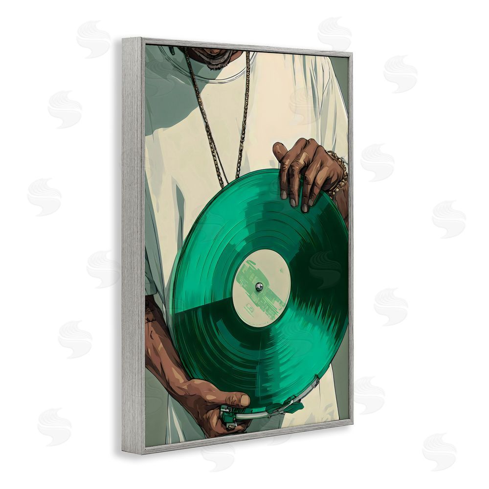 Franklyn Gregory Green Vinyl Record Portrait Gray Framed Giclee Wall Art