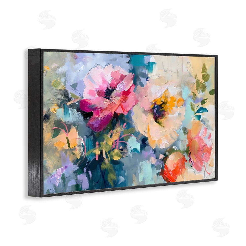 Creative Studio Vibrant Florals Brushed Abstract Black Framed Giclee Wall Art Print