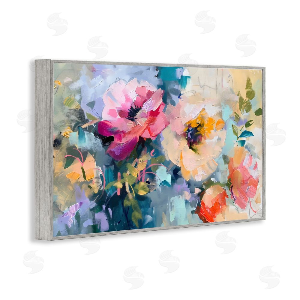 Creative Studio Vibrant Florals Brushed Abstract Gray Framed Giclee Wall Art Print