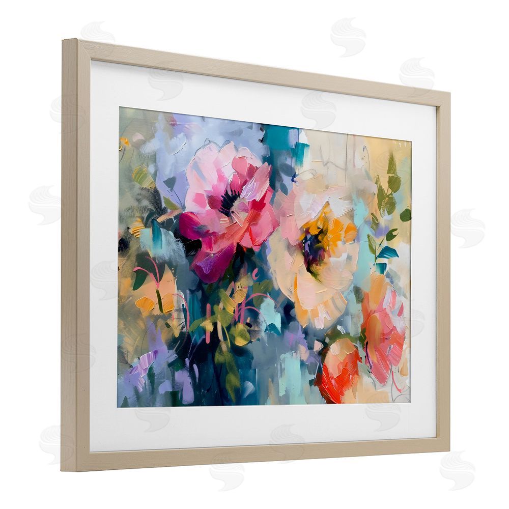 Creative Studio Vibrant Florals Brushed Abstract Brown Framed Print Under Glass with White Mat Wall Art