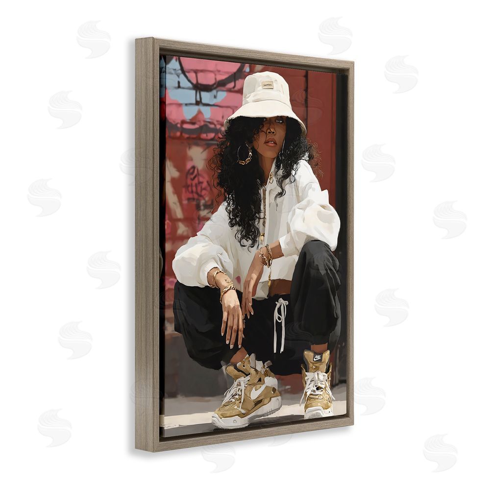 Franklyn Gregory Urban Streetwear Bucket Hat Brown Floating Framed Canvas Wall Art Print