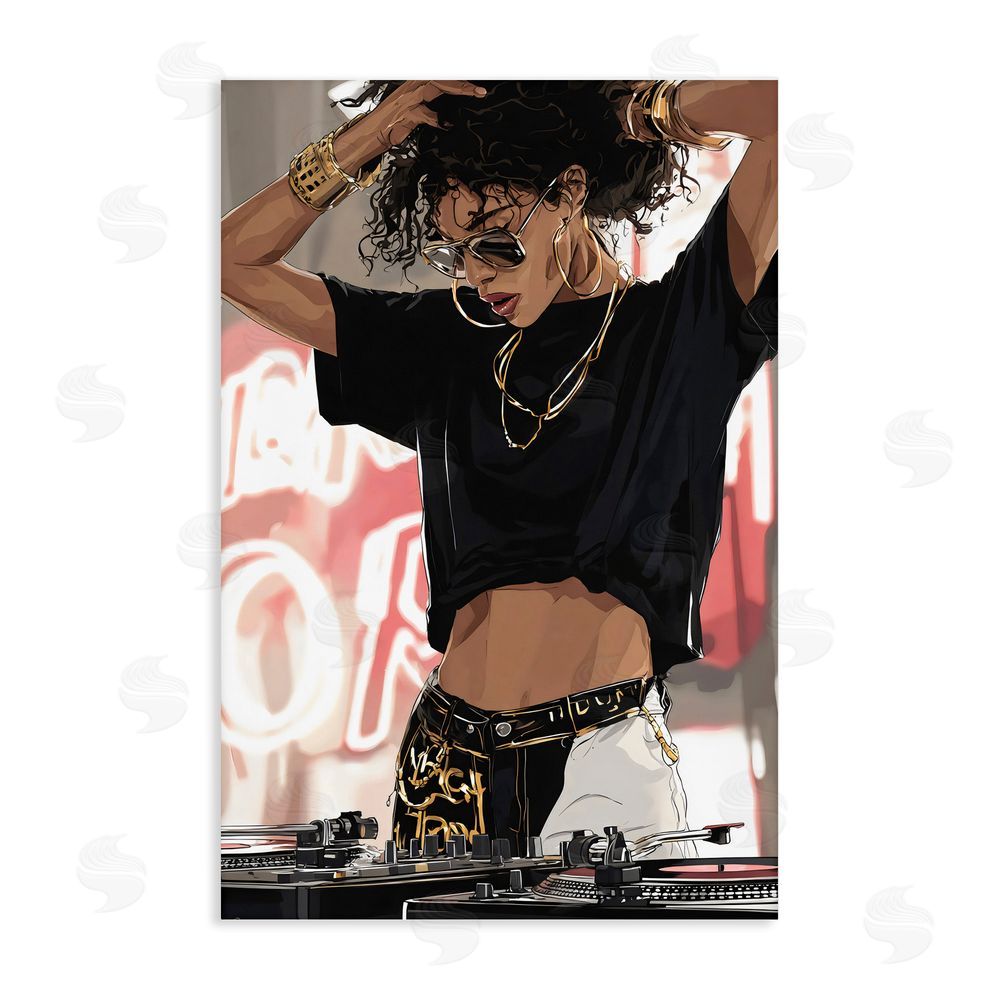 Franklyn Gregory Trendy Female DJ Musician Stretched Canvas Wall Art Print