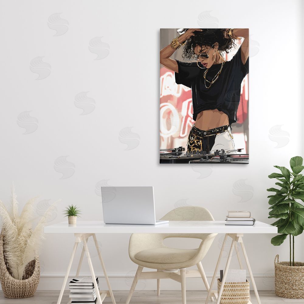 Franklyn Gregory Trendy Female DJ Musician Stretched Canvas on Wall