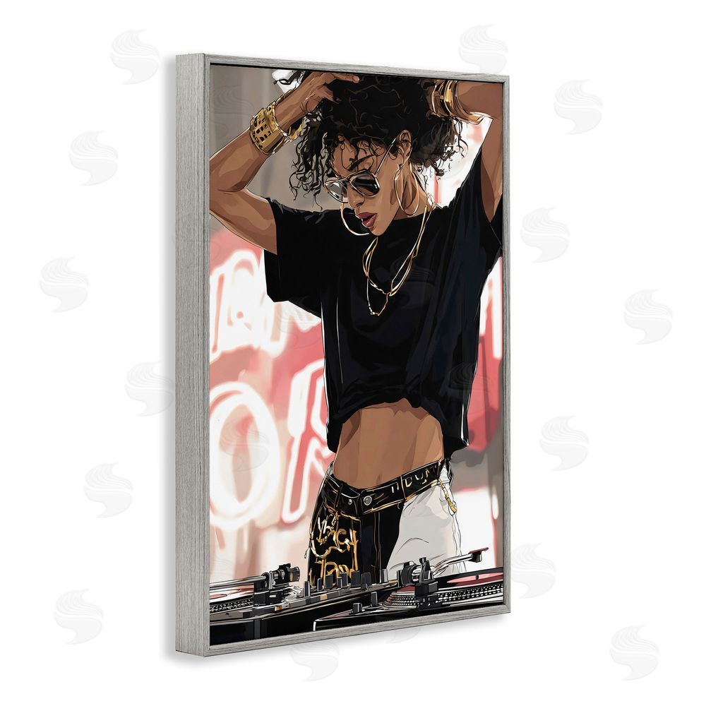 Franklyn Gregory Trendy Female DJ Musician Gray Framed Giclee Wall Art Print
