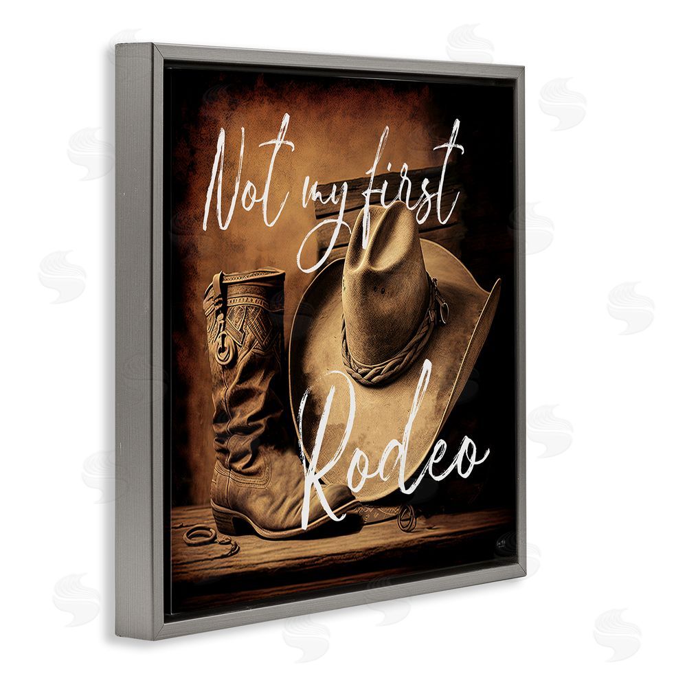 Lux + Me Designs Not My First Rodeo Gray Floating Frame Canvas Wall Art Print