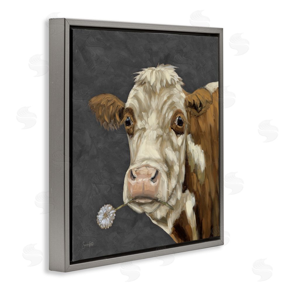 Sara G. Designs Looking Dandy Cattle Gray Floating Frame Canvas Wall Art Print