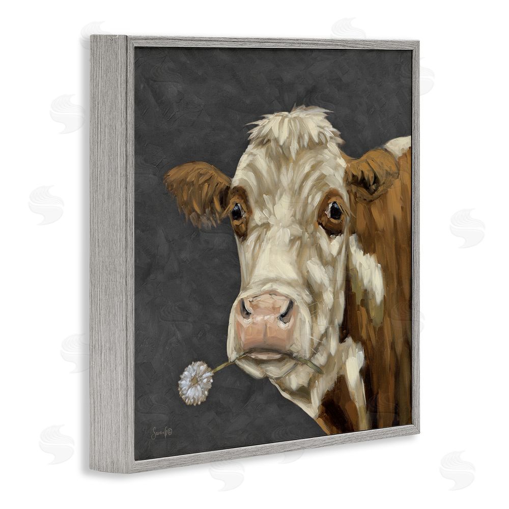 Sara G. Designs Looking Dandy Cattle Gray Framed Giclee Wall Art Print