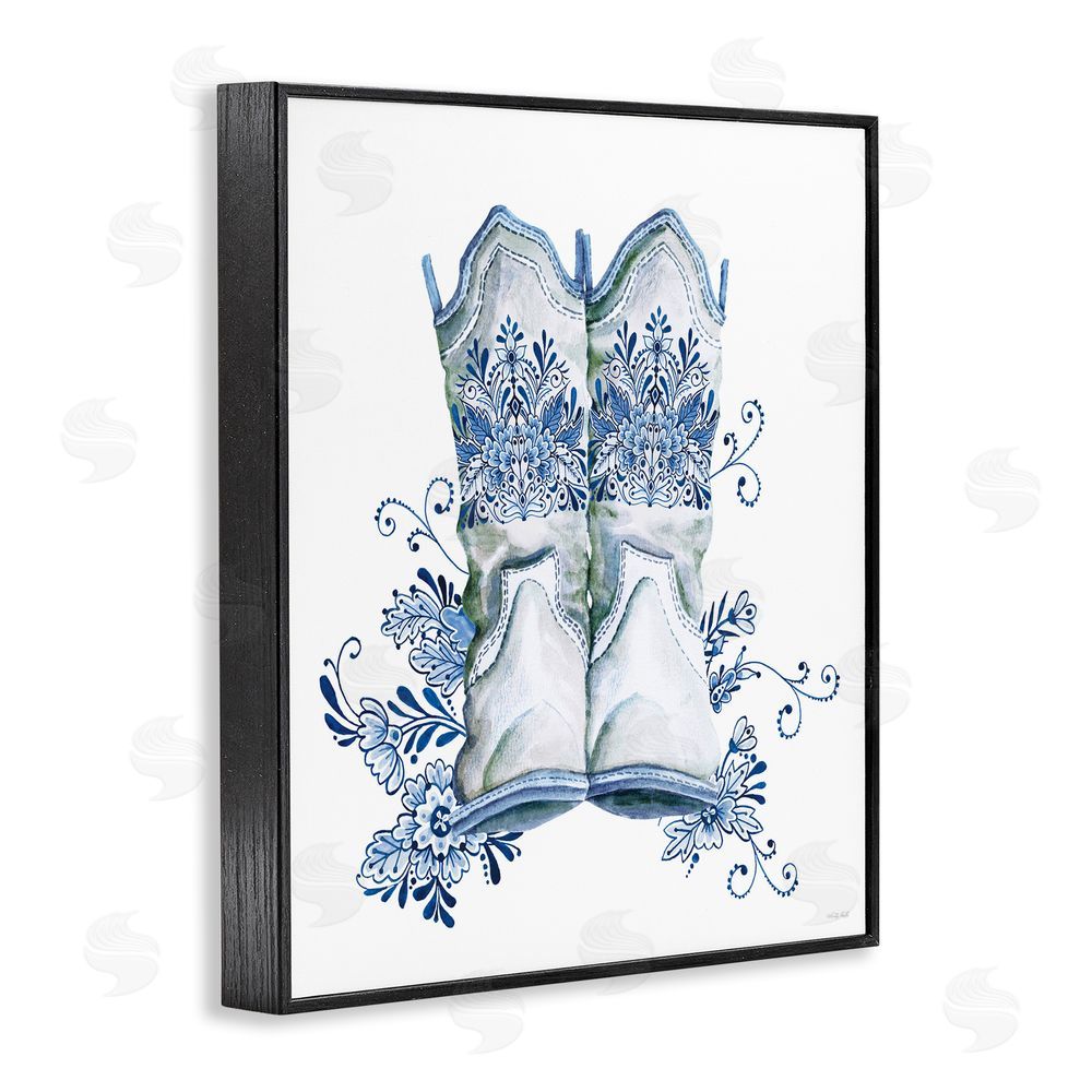 Cindy Jacobs Indigo Bloom Boots Black Framed Giclee Wall Art Print