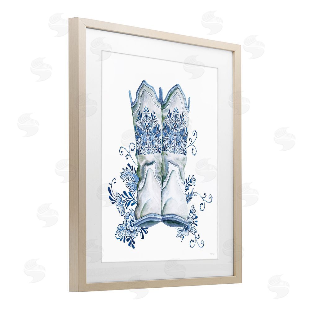 Cindy Jacobs Indigo Bloom Boots Brown Framed Print Under Glass Wall Art