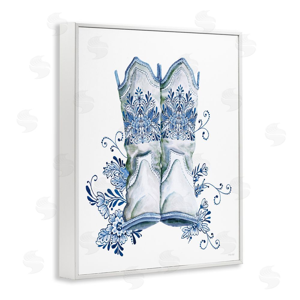 Cindy Jacobs Indigo Bloom Boots White Framed Giclee Wall Art Print