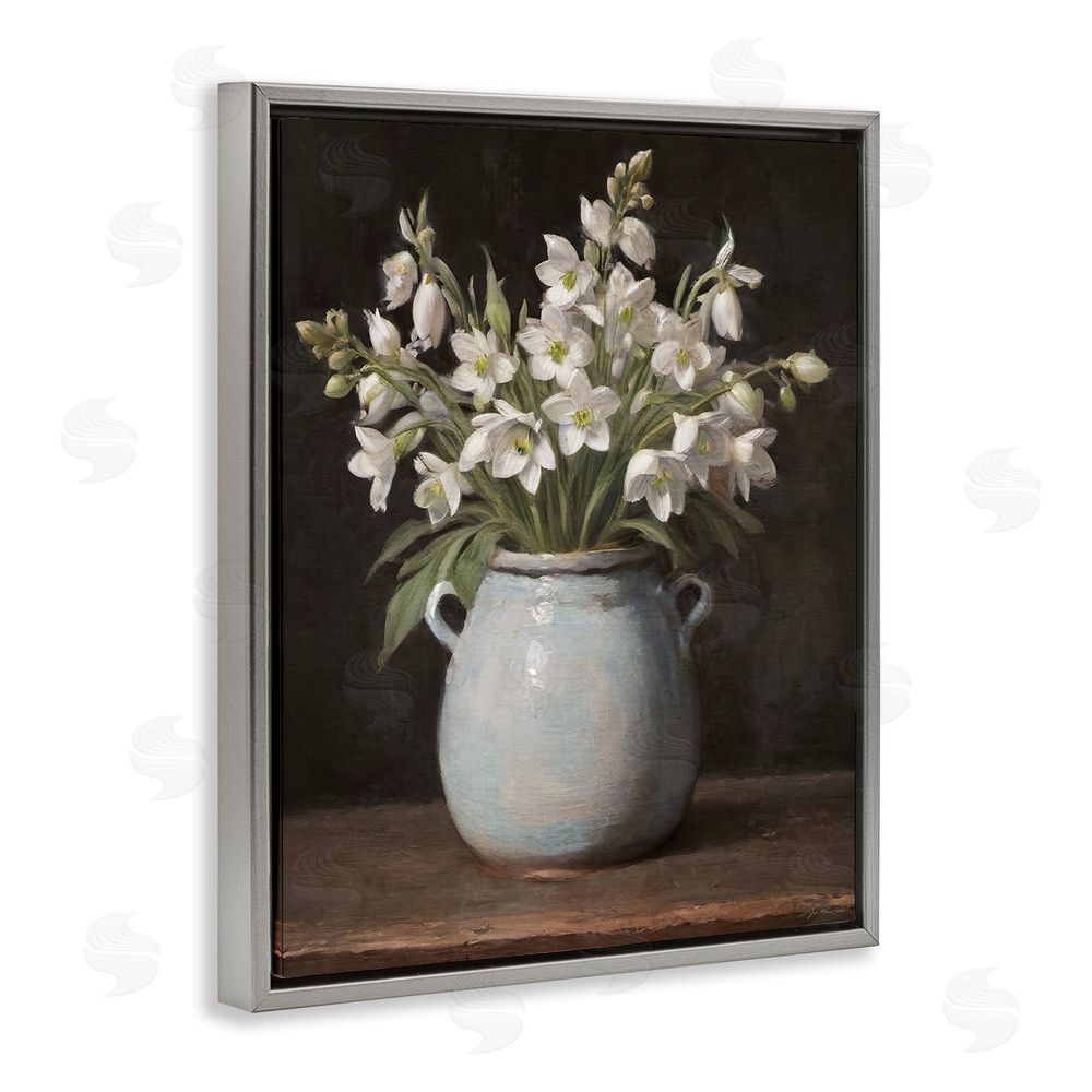 Jo Moulton Fresh Jasmine Blooms Gray Floating Frame Canvas Wall Art Print