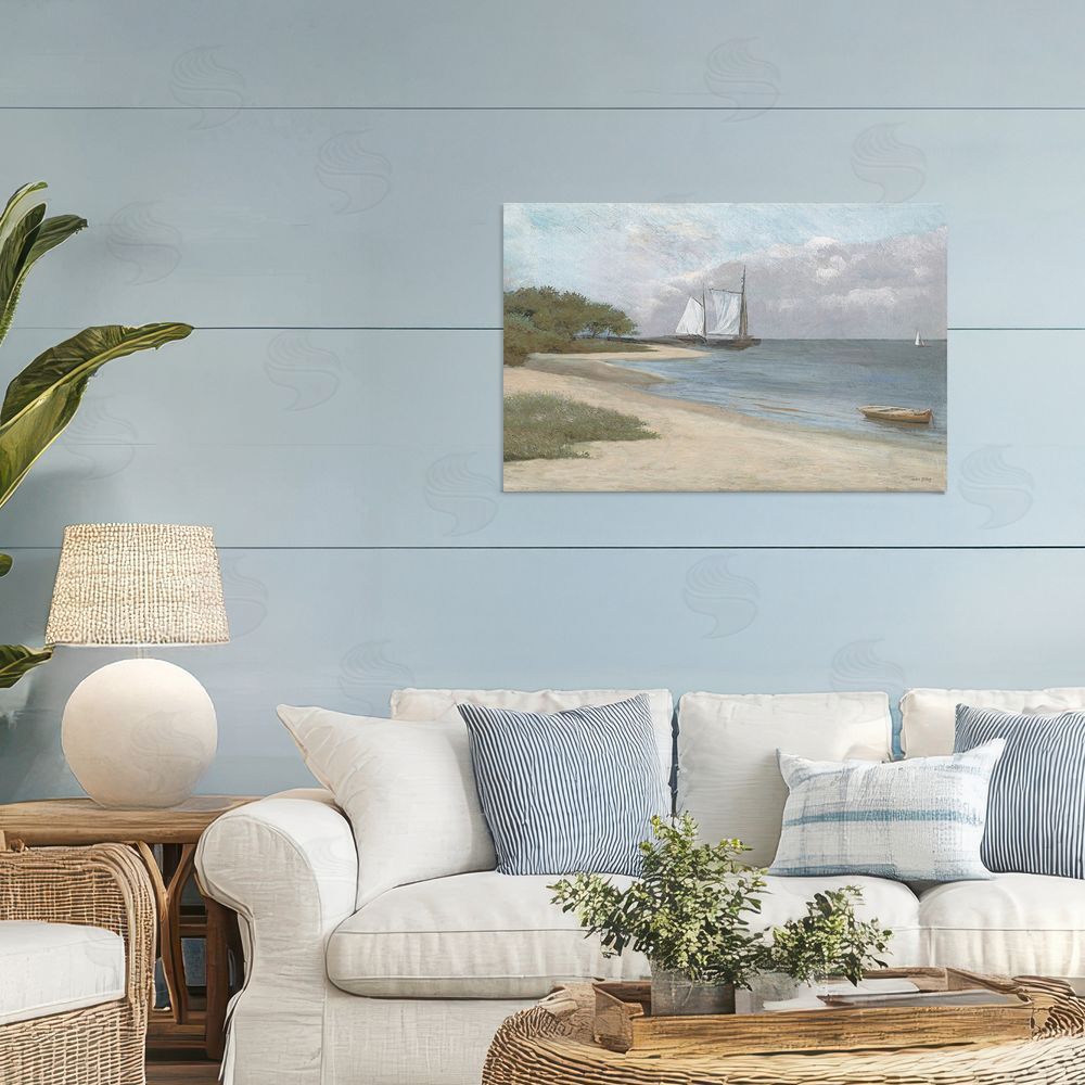 Amber Sterling A Quiet Harbor Shoreline Stretched Canvas Wall Art in Room