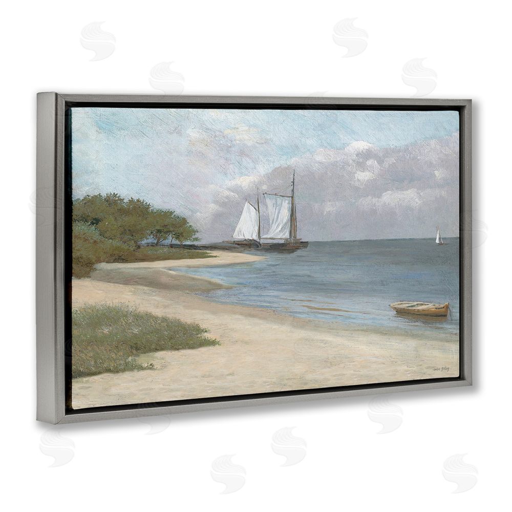 Amber Sterling A Quiet Harbor Shoreline Gray Floating Frame Canvas Wall Art Print