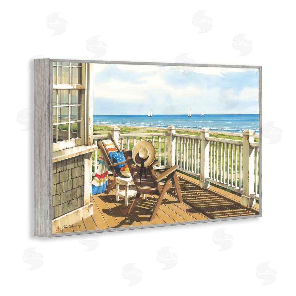 John Rossini Summer Veranda View Gray Framed Giclee Wall Art Print