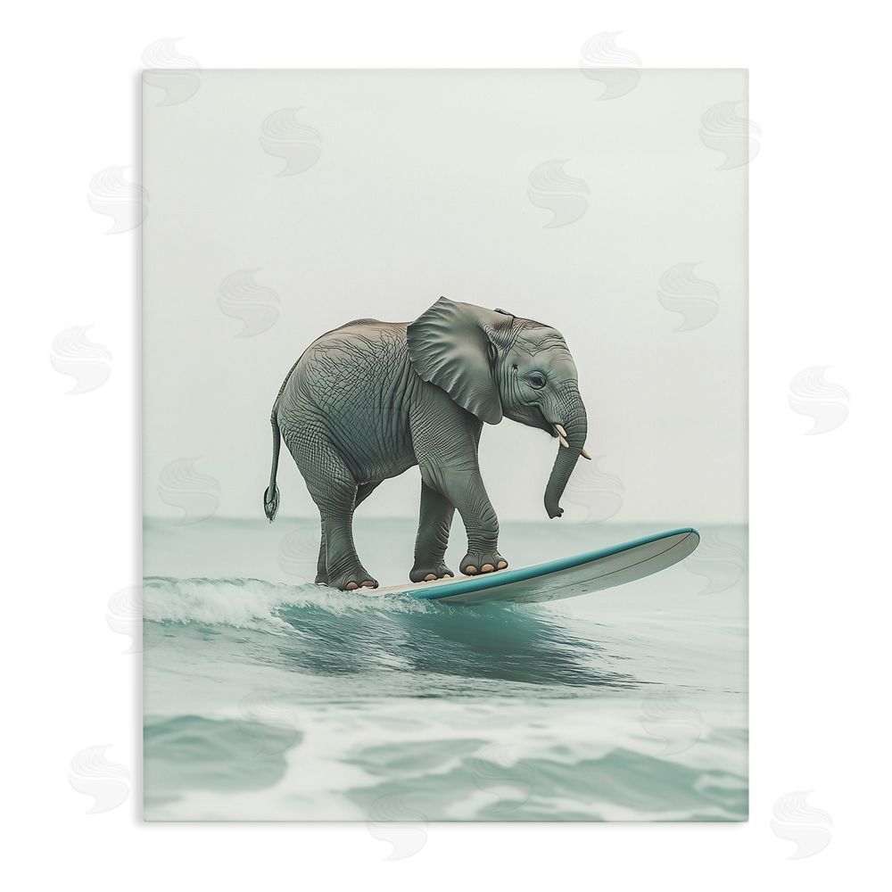 Heidi Kuntz Elephant Riding The Wave Stretched Canvas Wall Art Print