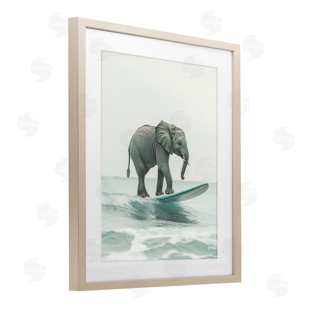 Heidi Kuntz Elephant Riding The Wave Brown Framed Print Under Glass Wall Art