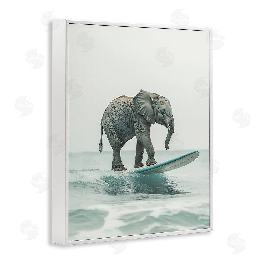 Heidi Kuntz Elephant Riding The Wave White Framed Giclee Wall Art Print