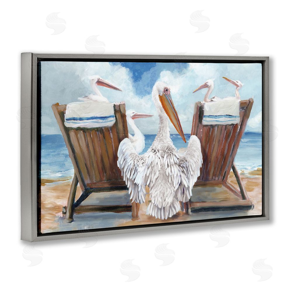 Stellar Design Studio Pelican Party Beachside Lounging Gray Floating Frame Canvas Wall Art Print
