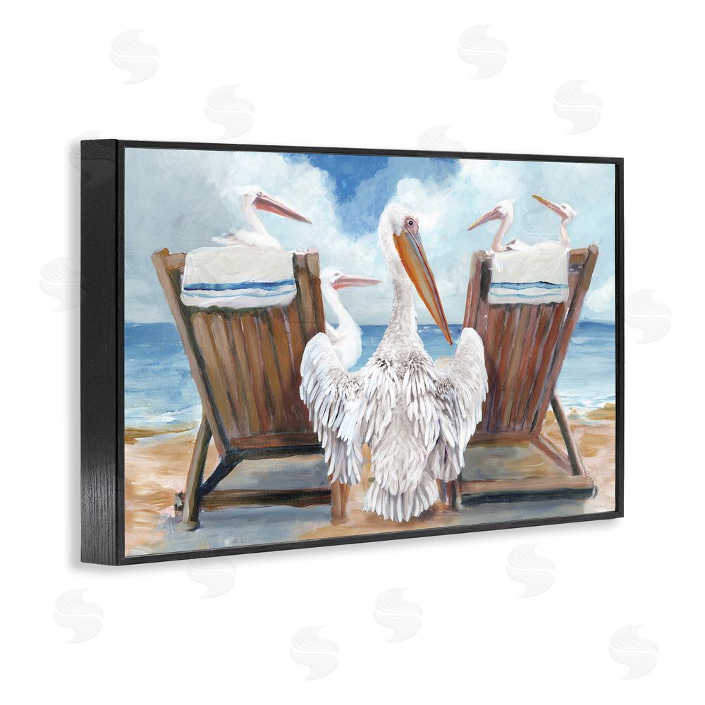 Stellar Design Studio Pelican Party Beachside Lounging Black Framed Giclee Wall Art Print