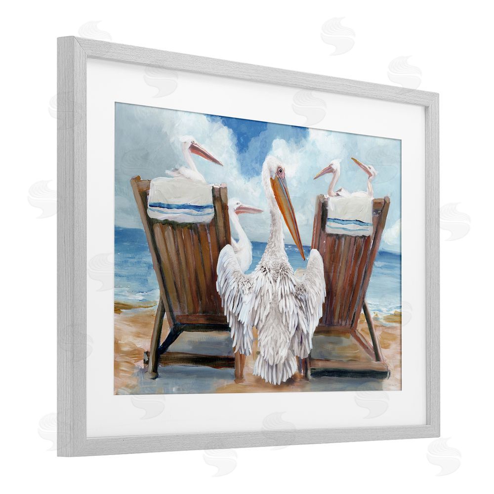 Stellar Design Studio Pelican Party Beachside Lounging Gray Framed Print Under Glass Wall Art
