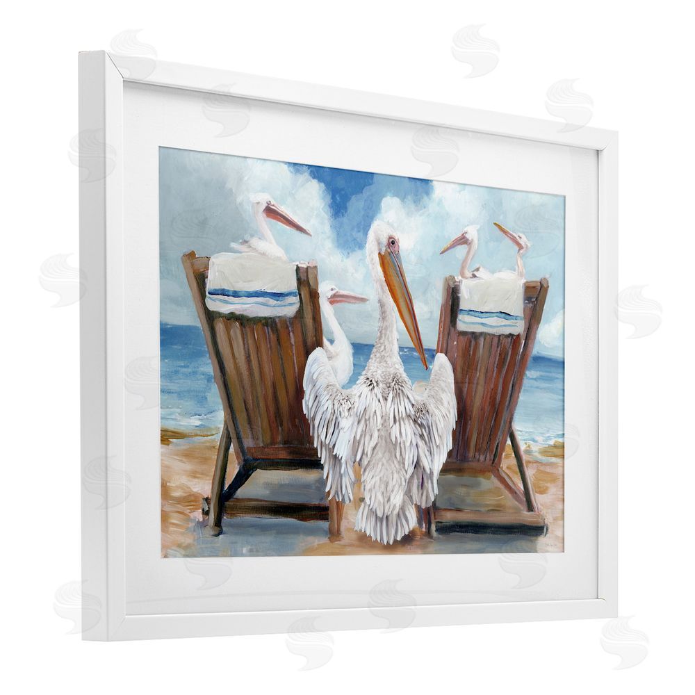 Stellar Design Studio Pelican Party Beachside Lounging White Framed Print Under Glass Wall Art